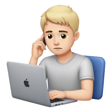 A guy sitting and working on his laptop and he looks tired sticker