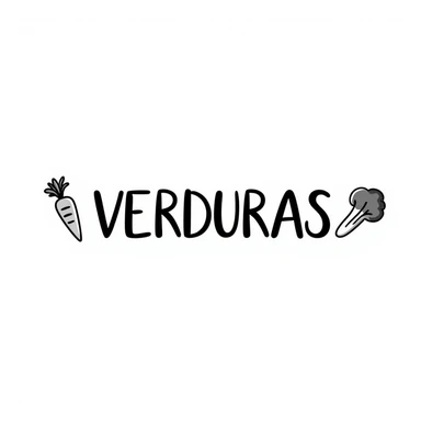 the word VERDURAS in a playful handwritten script with small drawings of carrots and lettuce around the text sticker