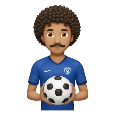 curly hair black man soccer player dark blue jersey with mustache holding soccer ball sticker