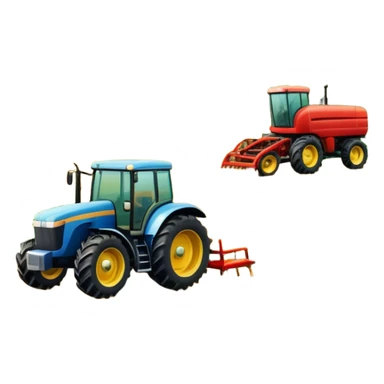 An icon featuring a large farming tractor in the middle of a lush field, with crops ready for harvest. The design includes farming tools, a barn in the distance, and a vibrant landscape, symbolizing the immersive world of agricultural simulation. Transparent background. sticker
