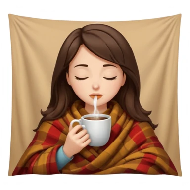 girl brunette inside a blanket sipping coffee eyes closed sticker