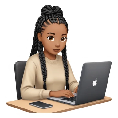  A Black woman with black box braids sitting behind a laptop, typing or looking at the screen. sticker