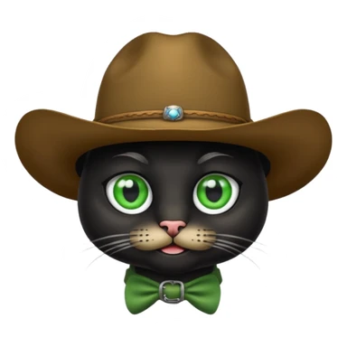 combine the cowboy empjis with a bclack cat emoji and make it have a black thick moustache sticker
