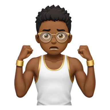 black boy athlete in stringer with gold glasses frustrated scared pulling hair sticker