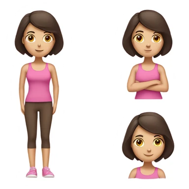 white girl with dark brown hair in the zen, cross-legged position, like the zen emoji. Wearing a pink tank top sticker