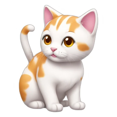 full body white orange cat cute with a small brown eyes and a paw pink necklace sticker