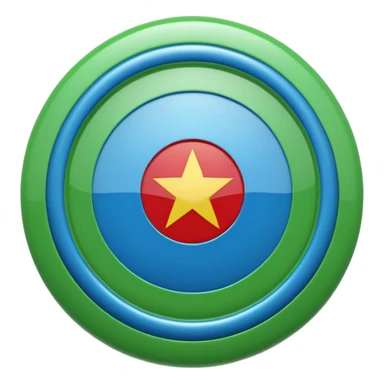 A glossy 3D emoji icon of the Romani flag. The flag is a horizontal bicolor, blue on top and green on bottom. A red spoked wheel chakra symbol is centered across the middle. The style is cute, rounded, shiny, plastic texture, digital icon art, isolated on a plain background. sticker