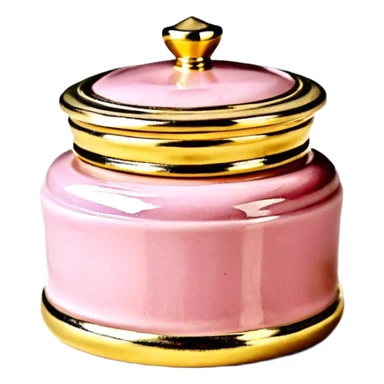 Una miniatura fotorrealista de un tarro de mantequilla corporal elegante, con una tapa dorada brillante. Una sola moneda de oro, pequeña y sutil, reposa al lado del tarro. Iluminación suave de estudio. Colores: rosa, terracota y dorado. Estilo: lujo en miniatura. sticker