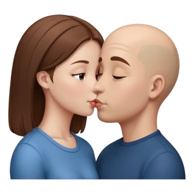 Tall Bald boy kissing a girl who has straight brown hair sticker