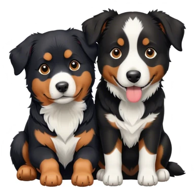 A black Rottweiler and black and white Border Collie snuggling together. sticker