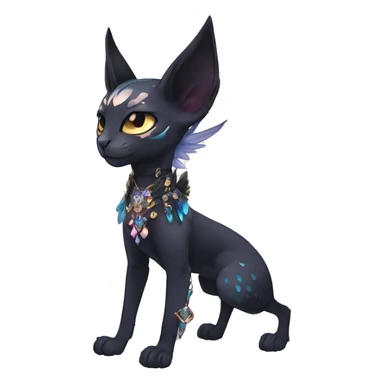 cool punk kawaii anime edgy distinguished ethereal elegant beautiful fantasy black ethereal fantasy nargacuga-Noivern-sphynx-Quiana-Fakemon collar harness jewels full body sticker