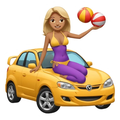 a woman with bikini on top of a crashign car sticker