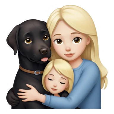 Black Labrador cuddling a human girl with pale skin and  blonde hair sticker