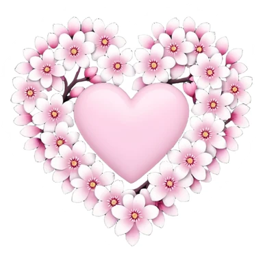 goth sakura heart, heart made of white sakura petals with pink accents, remove background sticker