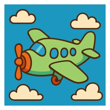light green airplane, playful cartoon style sticker