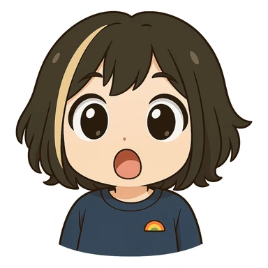 Edit this exact chibi girl to have a surprised expression while keeping the same anime chibi style, face, hair, and outfit. Remove the tears. Add wide open eyes, raised eyebrows, and a small open mouth in an 'O' shape. Maintain transparent background, sized for Twitch emoji use. sticker