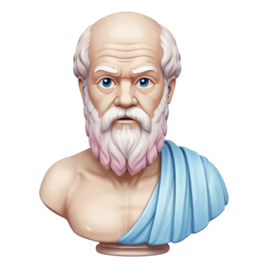 marble statue of Socrates with beard and wise expression, classical Greek philosopher bust, soft pastel colors in light pink and blue tones sticker