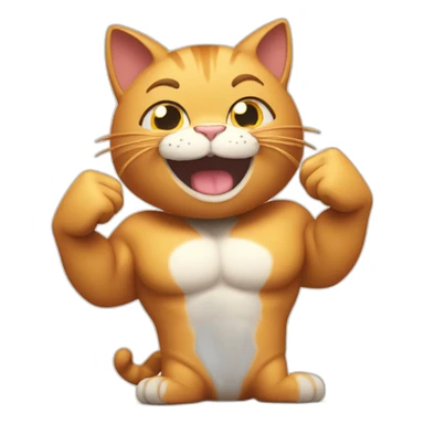 cat with thumbs up muscles and big smile showing the whole body and big muscles sticker