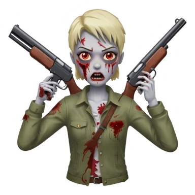 Survivor aiming shotgun at zombie, zombie in front, action pose, blood flying, no background













 sticker