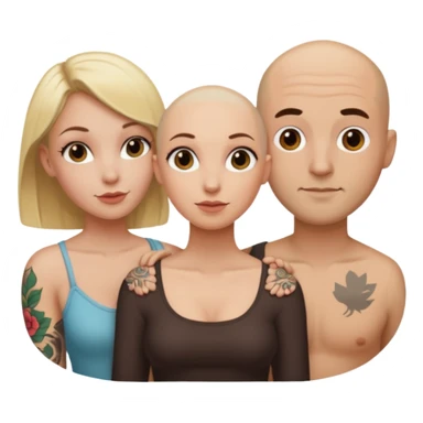 throuple blonde female brunette female with tattoed bald male sticker
