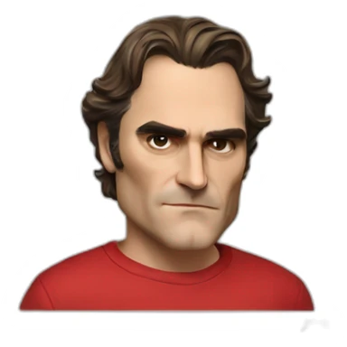 joaquin phoenix with red t-shirt with text "nenno" sticker