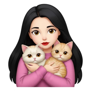 Beautiful Girl Long Hair black, Brows Big , Skin White, Sweater Pale Pink , Big Red Lips, Eyes Brown, Hug Little baby Persa Cream Cat With Cute Eyes sticker