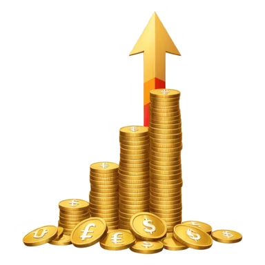 investment concept with upward arrow and money with more colors sticker