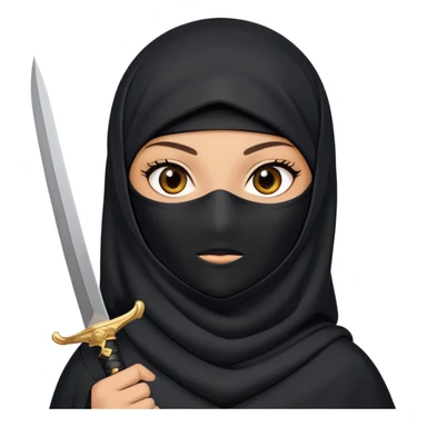 A mysterious girl wearing a black niqab, holding a sharp dagger, with a confident and fearless expression. sticker