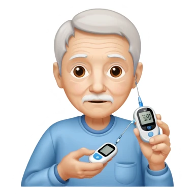 old age person with diabetes with glucose meter in his hand,sideways photo sticker