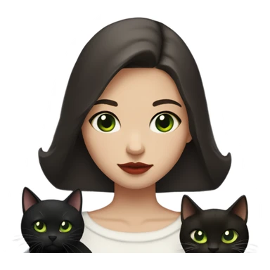 A teenage girl with white skin, she have some green hazel eyes, red lipstick, mid long straight dark brown hair, she have an eyeliner and she is holding a black cat in her arms, view from close sticker