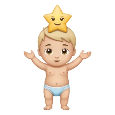 Proud baby boy emoji, hands on hips, little star above head sticker