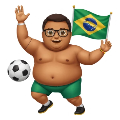 make an guy called pedro who is dancing with a football and playing brazzilian phonk and hee has glasses and is obese and make it look like hes listening to brazzilian phonk so it has a brazil flag and text saying phonk on it and give him demon laser eyes sticker
