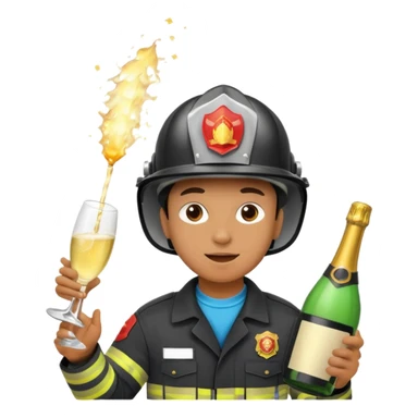 A firefighter extinguishing a party sticker