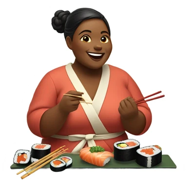 Fat lady eating sushi sticker