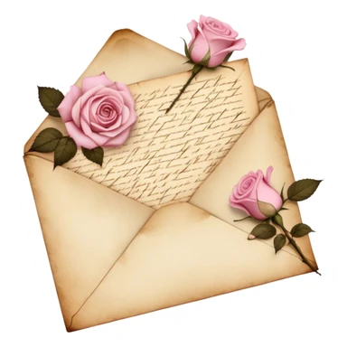 An antique handwritten letter with dried light pink roses and a golden wax seal, vintage aesthetic. sticker