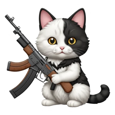 black and white cat with an ak47 gun sticker