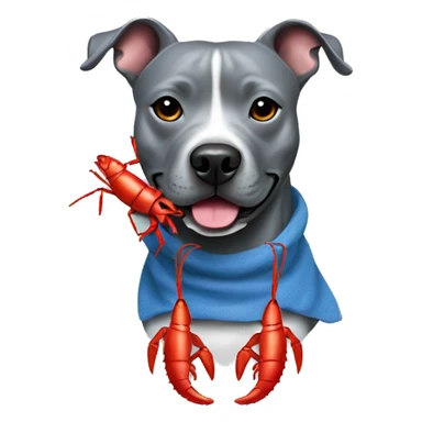 Blueish gray Staffy with a red lobster toy  sticker