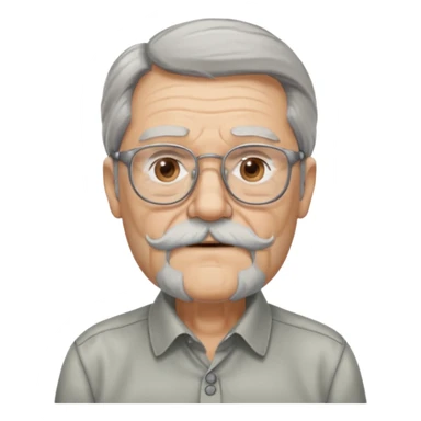 old man with long hair and beard wearing glasses with shirt sticker