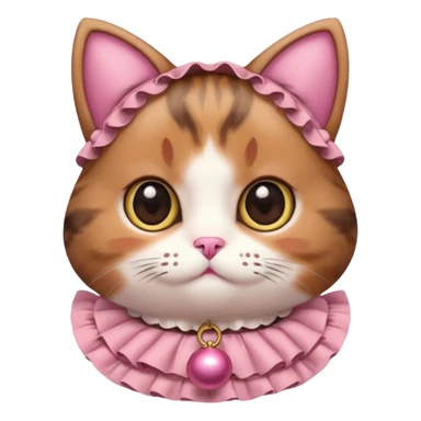 neko with big eyes, bell ruffle coller pink brown cat sticker
