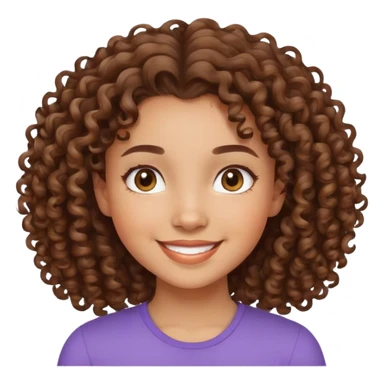 mixed-race girl with curly brown hair, smiling face sticker