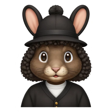 curly black rabbit with jersey and hat sticker