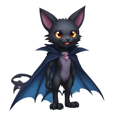   cool edgy beautiful fantasy anime-style dark-punk-themed animal vampiric Nargacuga-cat-hybrid Fakemon with big fangs and bat-wing-ears with a cape full body sticker