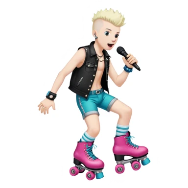 Punk Guy singing in microphone while wearing roller skates  sticker