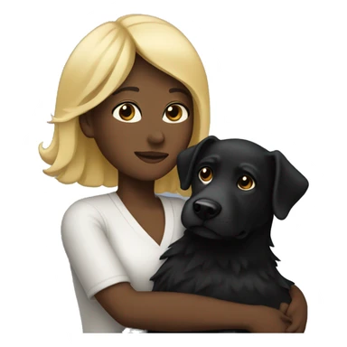 Cuddling with Black dog as a blond woman sticker