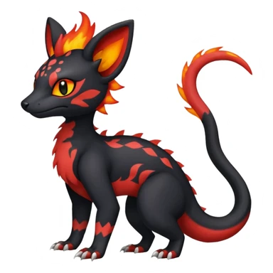 Rare realistic cute gothic Salandit-Litten-Quilava-Genet-species-Fakemon-hybrid-creature, with fiery markings, full body sticker