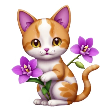 cat holding a spring orchid sticker