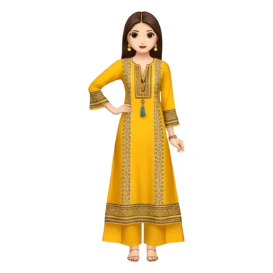 Long yellow kurti with block prints and tassels sticker