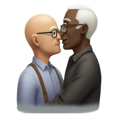 A bald black fit man kissing an slim old man with short white hair and glasses sticker