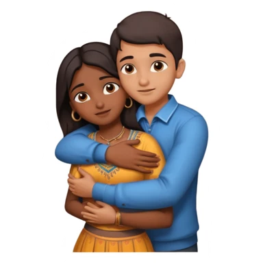 indian boy hugging indian girl from behind... boys hand down near navel of girl... boys head on the shoulder of girl... hugging tight.. more romantic... with more love sticker