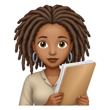 Black woman with locs holding a list sticker